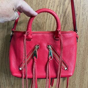 Rebecca Minkoff Micro Moto Red Leather Crossbody bag fringe